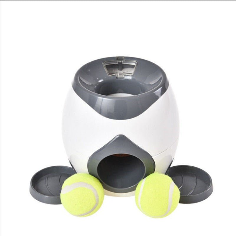 Lance-balles automatique pour chien blanc et gris foncé avec deux balles