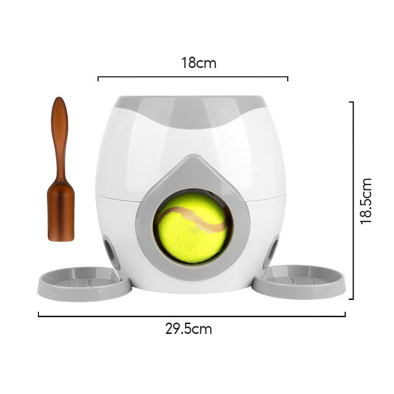 Lance-balles automatique pour chien blanc et gris foncé, dimensions et accessoires