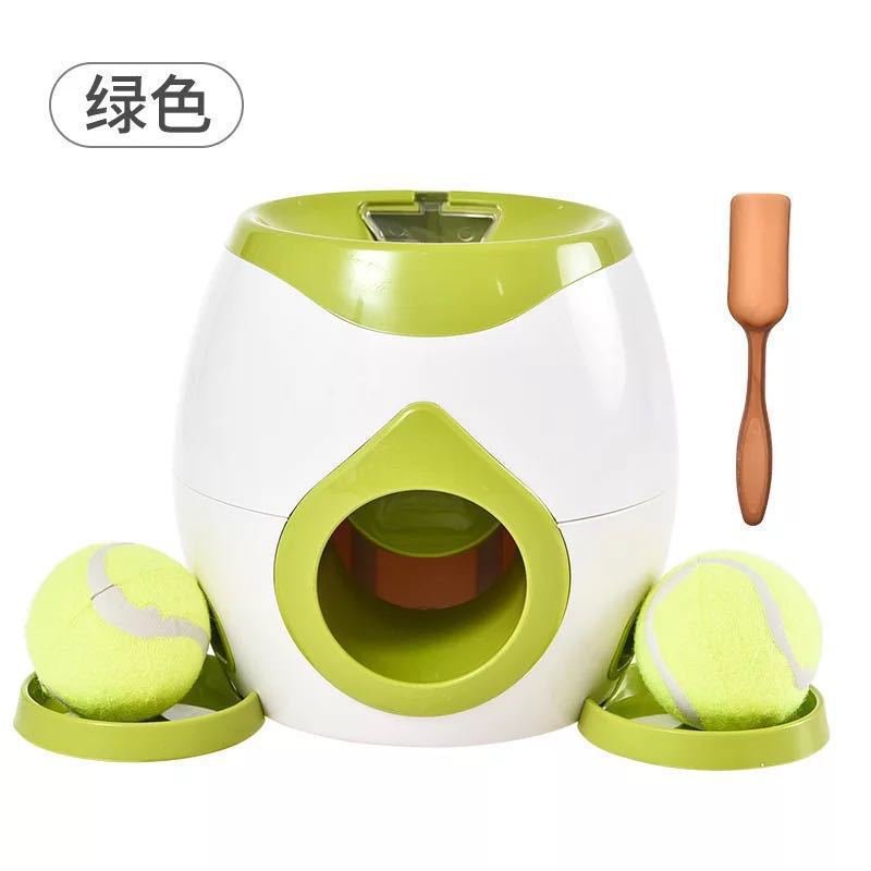 Lance-balles automatique pour chien blanc et vert avec balle de tennis et pelle