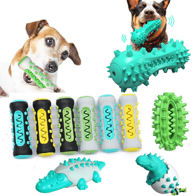 Jouet dentaire en forme de crocodile turquoise avec picots et rainures, pour chien