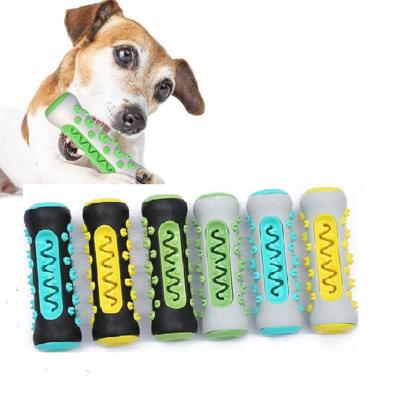 Brosses à dents à mâcher pour chien : cylindres gris aux inserts bleu, vert et jaune