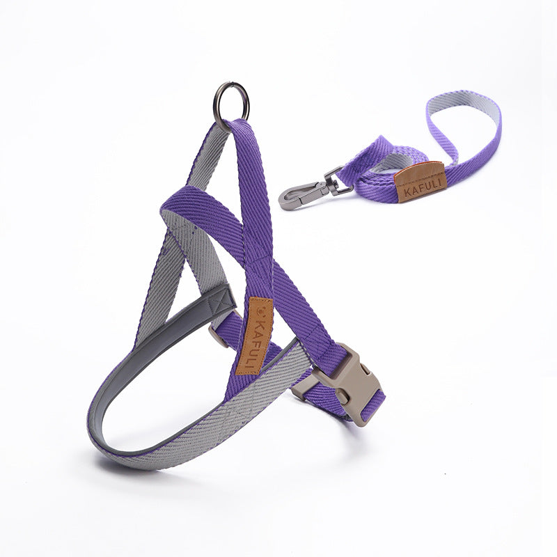 Harnais gilet pour chien avec laisse, violet et gris, bouclerie métal, taille moyenne/grande