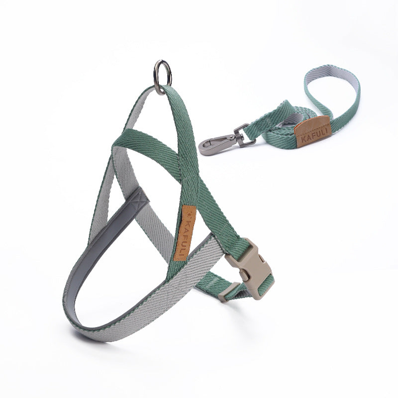 Harnais gilet pour chien avec laisse, vert et gris, bouclerie métal, taille moyenne/grande