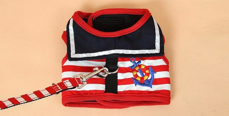 Harnais pour chien rouge et noir, harnais poitrine à rayures blanches avec patch nautique