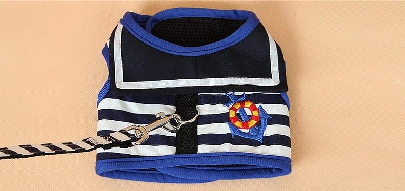 Harnais pour chien bleu et noir, harnais poitrine à rayures blanches avec patch marine