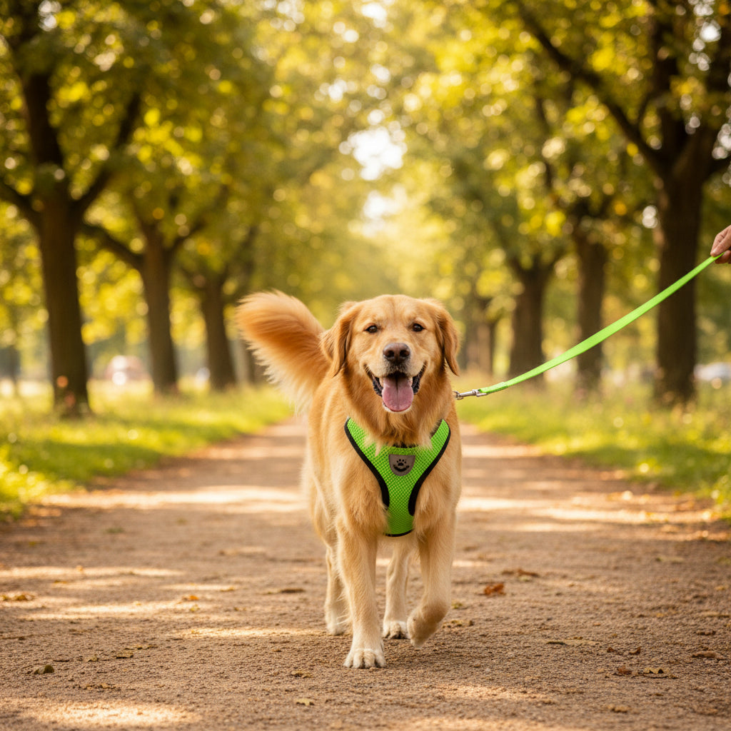 Harnais pour chien avec laisse intégrée, plusieurs couleurs (vert, orange, bleu, noir, rose)