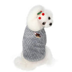 Pull en peluche gris pour chien avec motif tête de renard sur la poitrine