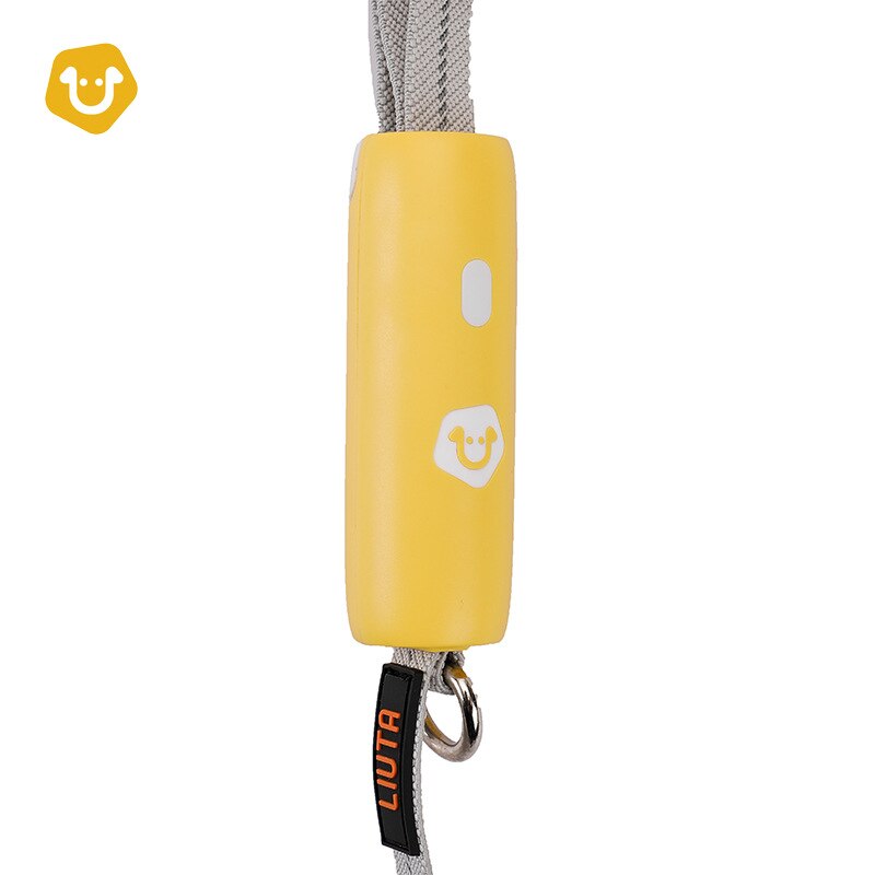 Étui de laisse élastique réfléchissante jaune avec sangle grise et mousqueton