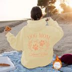 Sweat à capuche femme blanc, imprimé « Dog Mom » avec motif pattes au dos