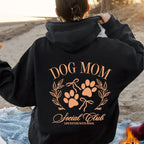 Sweat à capuche femme noir, imprimé « Dog Mom » et motif pattes au dos