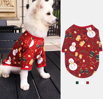 Vêtement de Noël rouge pour chien, manches longues, motifs bonhommes de neige et sapins