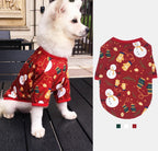 Vêtement de Noël rouge pour chien, manches longues, motifs bonhommes de neige et sapins